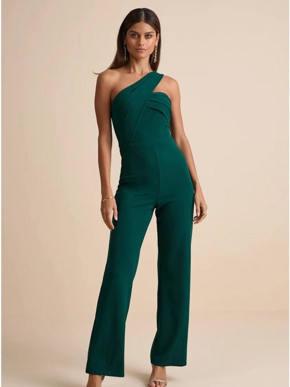 Lulu's Emerald Green One-Shoulder Wide-Leg Jumpsuit | NWT Size L